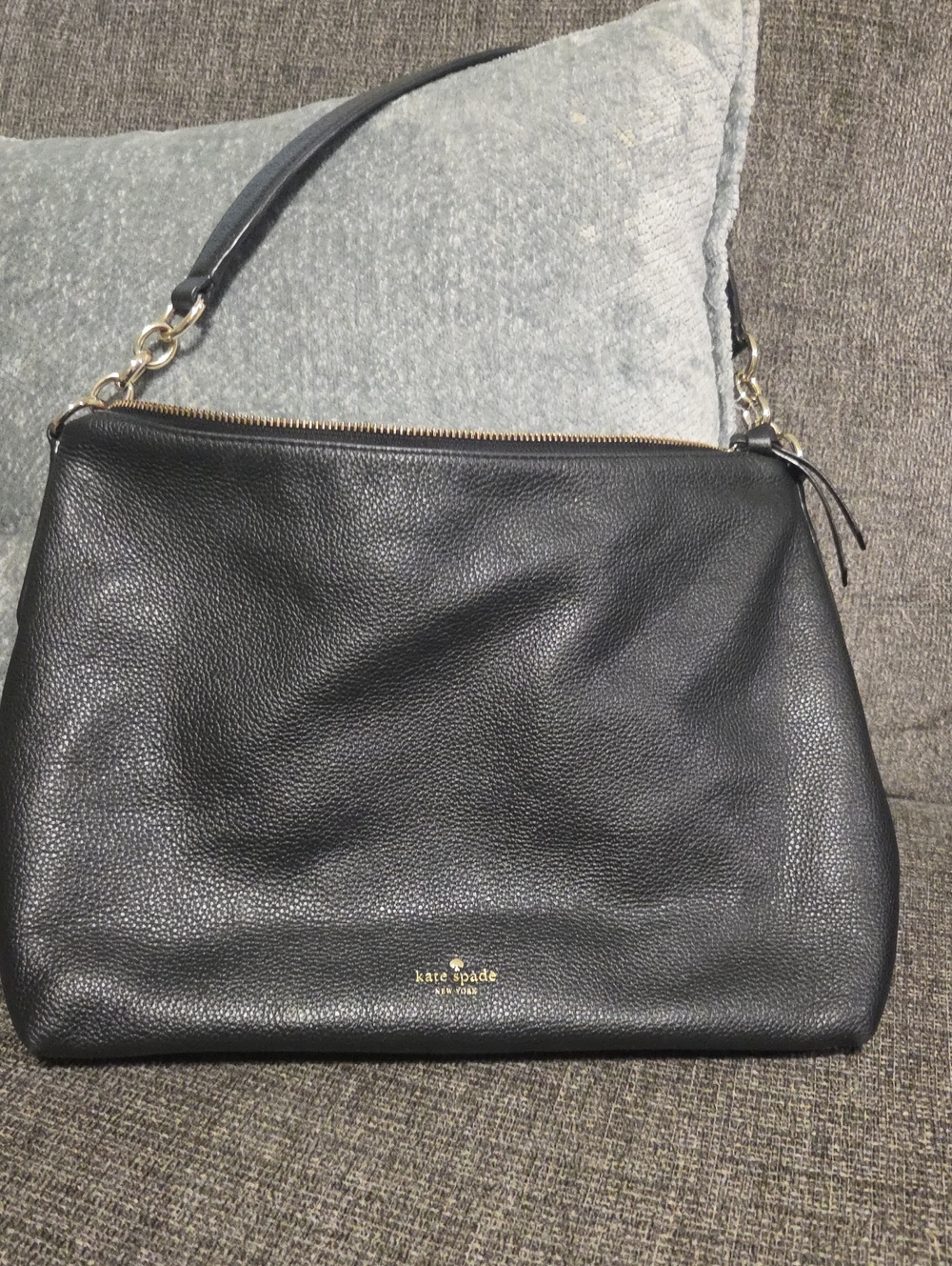 kate spade Black Pebbled Leather Shoulder Bag with Gold Hardware